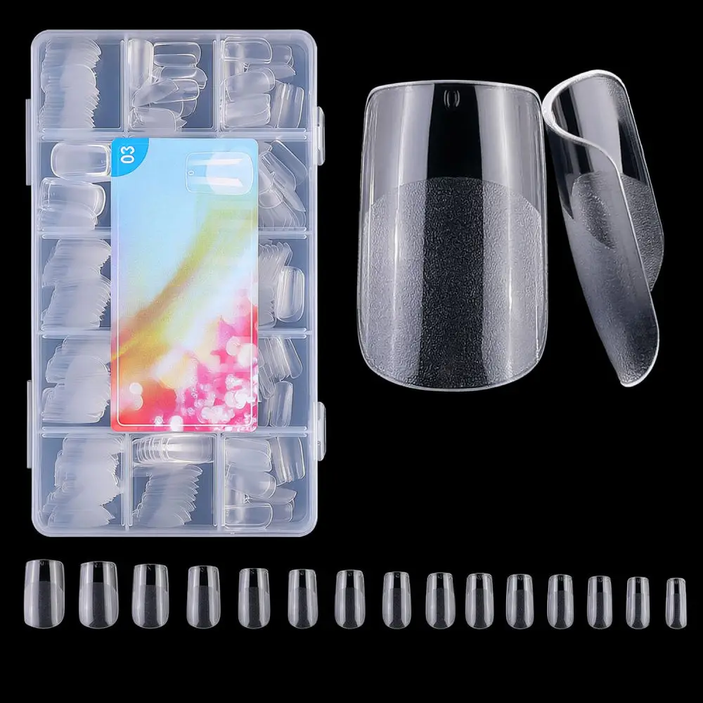 Short Almond Coffin Nail Tips Transparent Fake Nails Full Half Coverage Ultra Thin ABS Manicure Extension Supplies