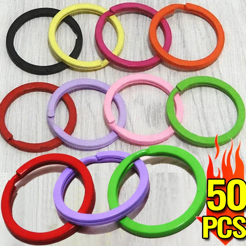 Colorful Metal Split Ring Keychain 30mm Round Flat Line Key Rings Carabiner DIY Handmade Key Holder Jewelry Making Accessories