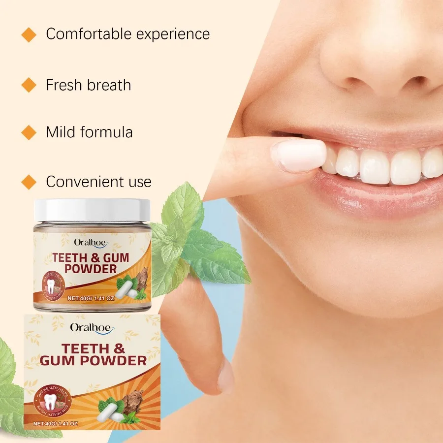 Oralhoe goma de ervas em pó cuidados de ervas dentes limpos limpos frescos remover manchas amarelas limpas dos dentes