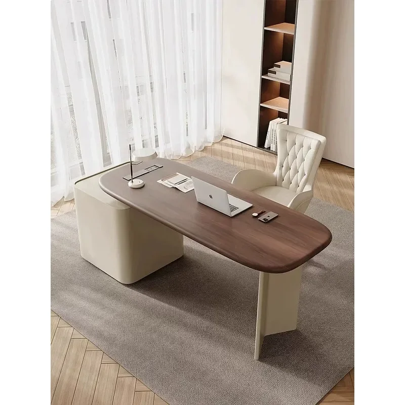 BJ Modern Minimalist Desk With Saddle Leather, Designer Study Writing Table, Luxury Home Office Computer Desk