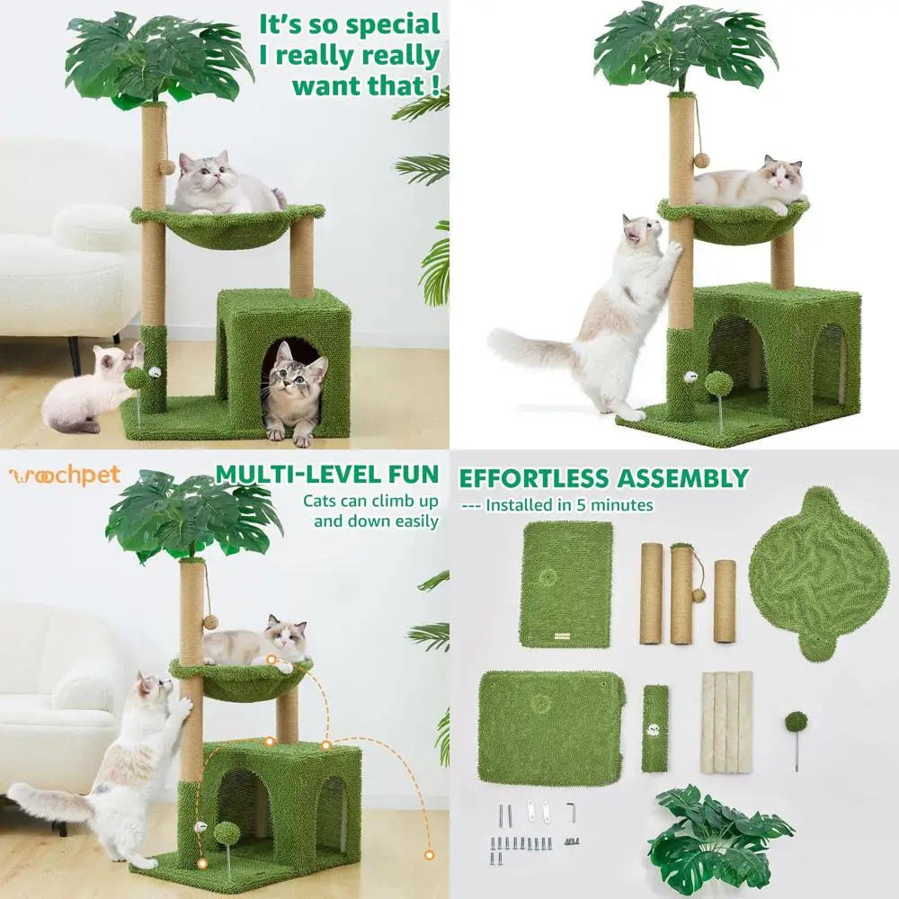

48 Multi-Functional Indoor Cat Tree with Hammock, Scratching Post, and Toy