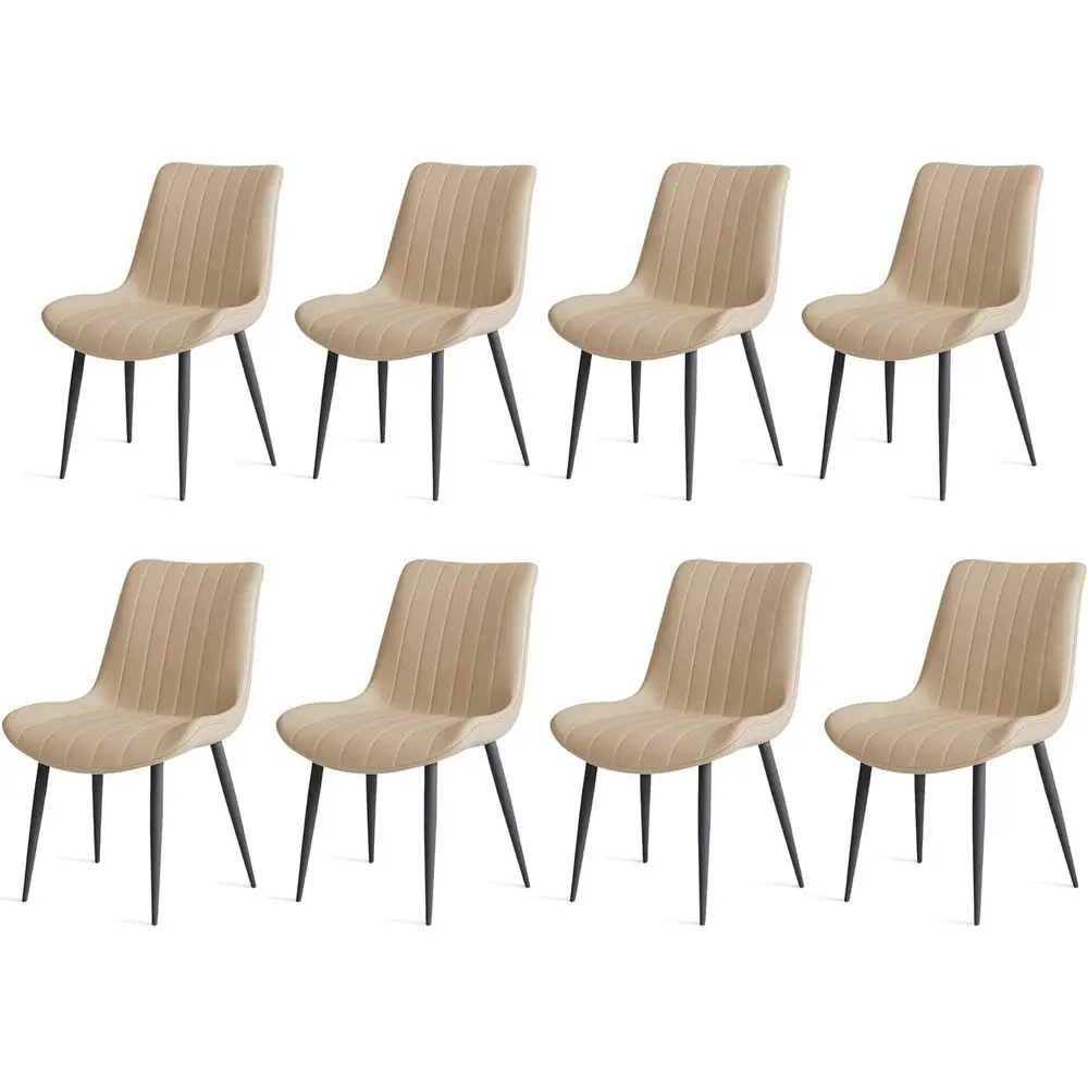 

Set of 8 Leather Upholstered Dining Chairs with Metal Legs, Comfortable for Home, Restaurant Use, Khaki Color