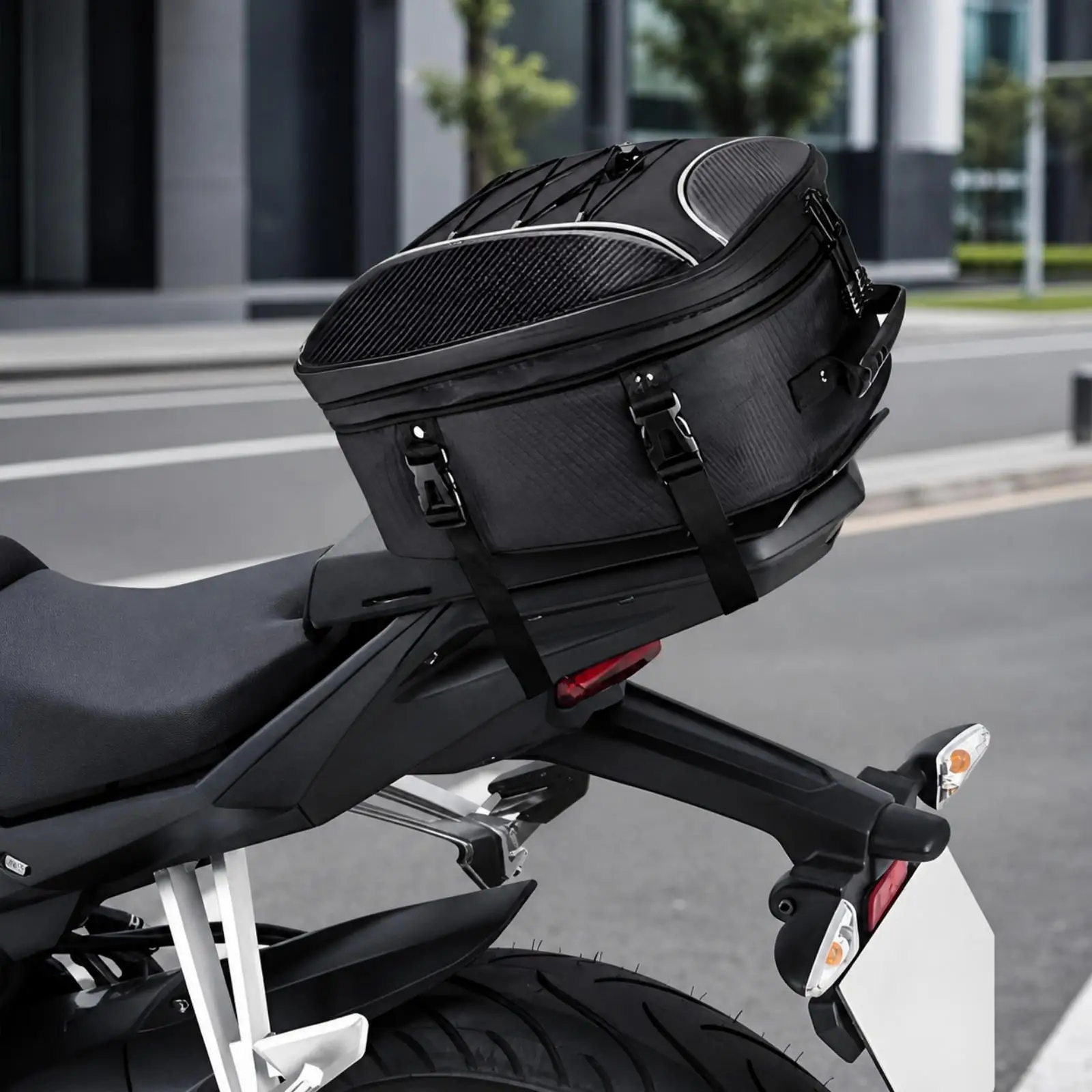 Motorcycle Tail Bag with Rain Cover Universal Motorcycle Rear Seat Bag Luggage Waterproof Heavy-Duty for Motorcyclists