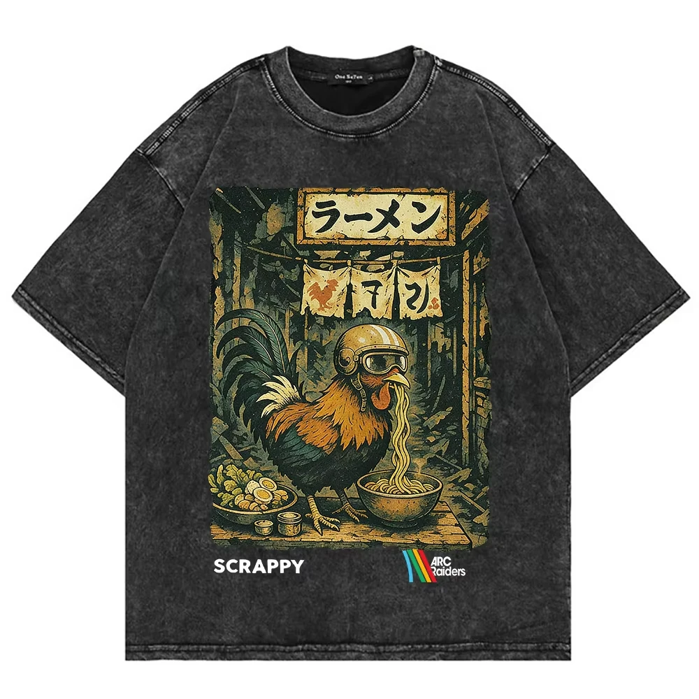 100_ Cotton Vintage Washed ARC Raiders T Shirt Fashion Men_Women Cartoon Video Game Scrappy Oversize Loose Acid Wash Tees Shirts