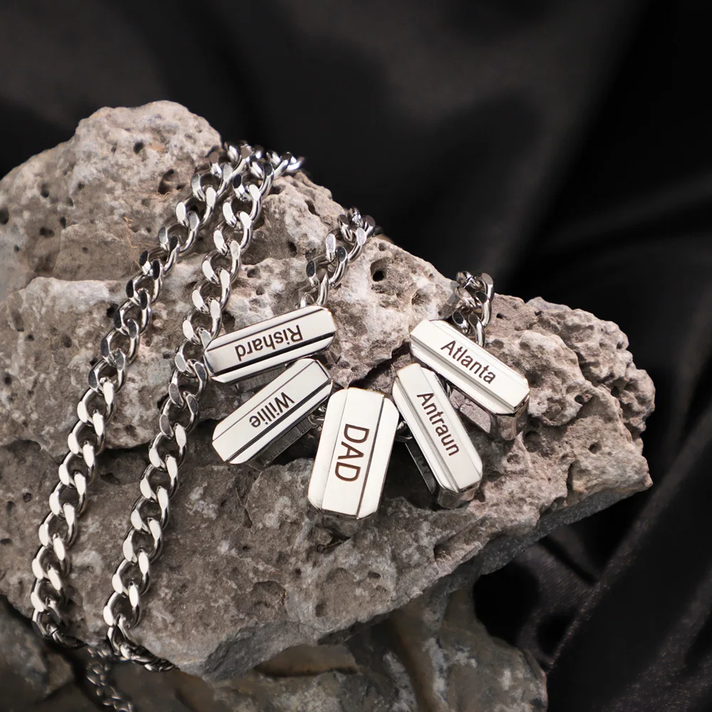 

Personalized Cuban Chain Necklace Simple Custom Multiple Family Names Engraved 18K Gold Plated Jewelry Gift For Father's Day