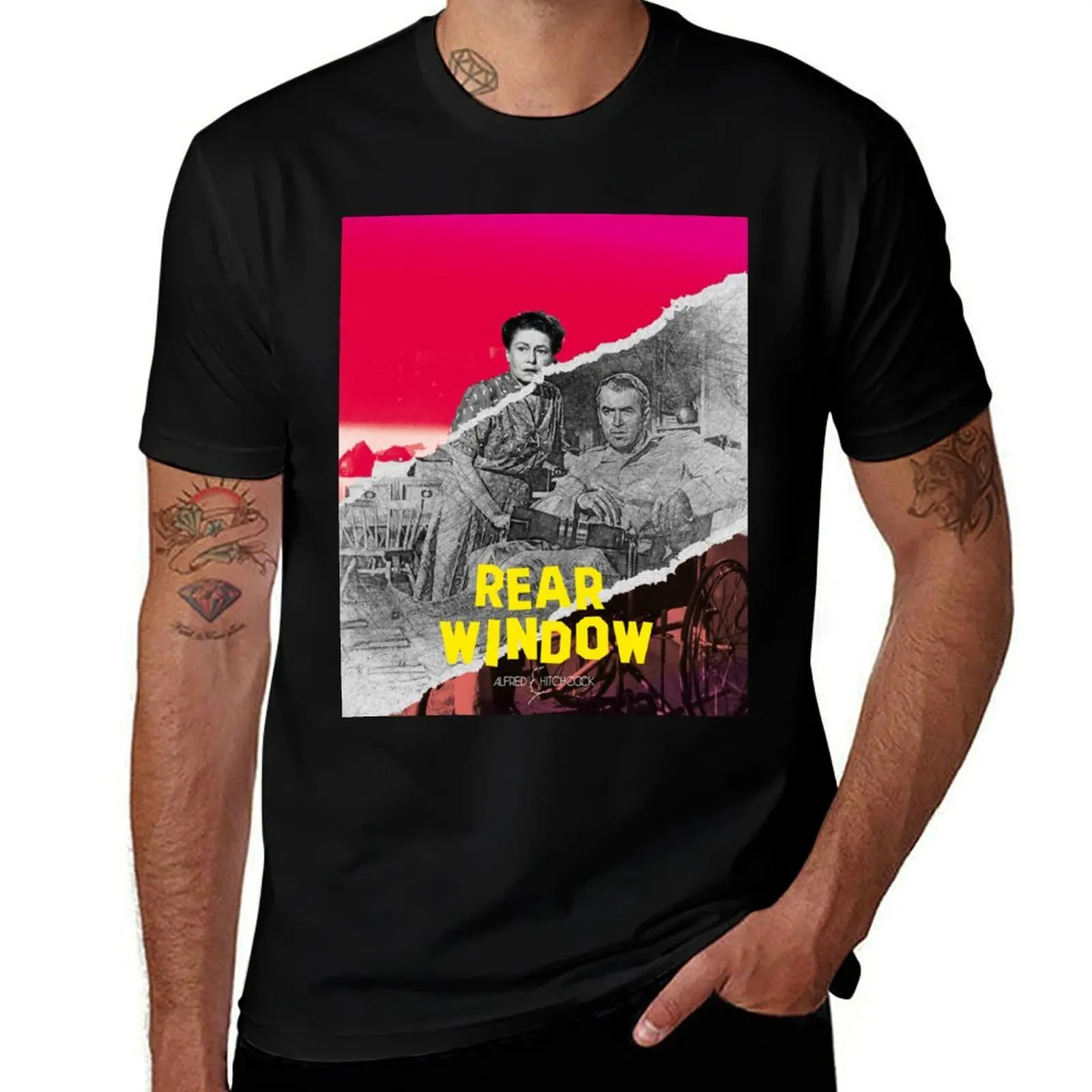 Alfred Hitchcock Rear window with James Stewart officially licensed fanart T-Shirt Basic Comfort Fit for Men T-Shirt
