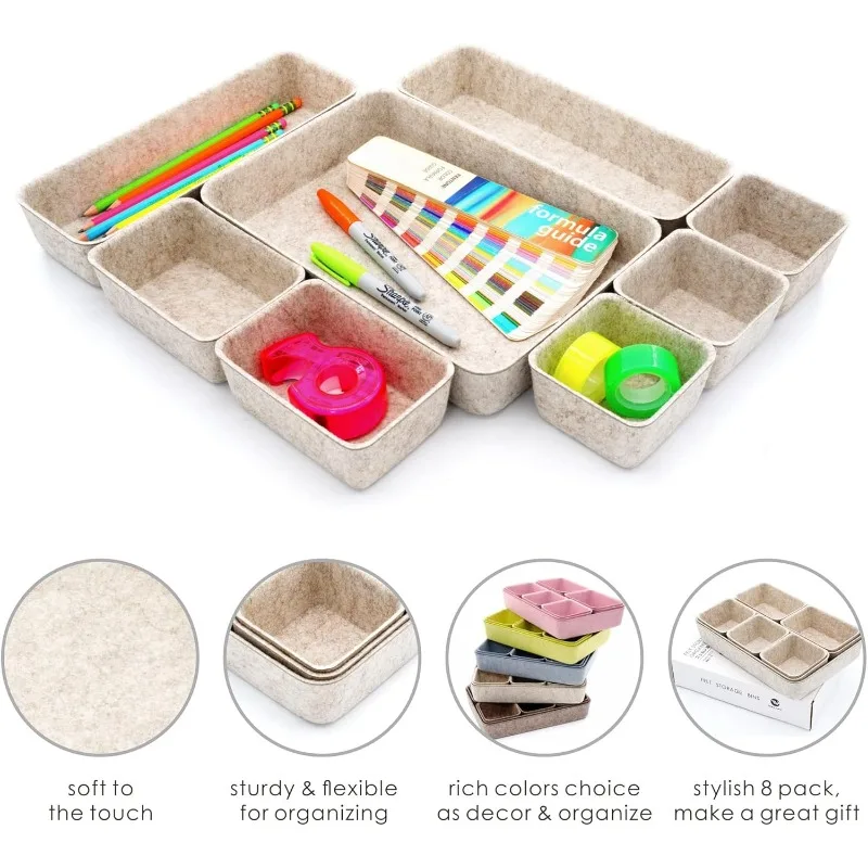 

8-piece Nordic Beige Desk Drawer Organizer Tray Office Suppliers Makeup Pens Decluttering Aesthetic Wabi-sabi Scandinavia
