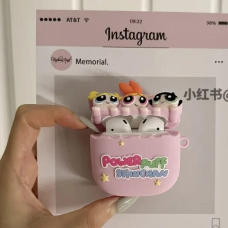 De Powerpuff Girls roze geschikt voor Apple AirPods12 pro tweede generatie hoofdtelefoon beschermhoes siliconen vakantiecadeau