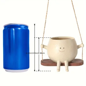 1pc resin hanging planter rustic potted power plant starting face smiling face design with balance base garden outdoor decoration interior house 8 Main Sales Rustic Decoration - №2