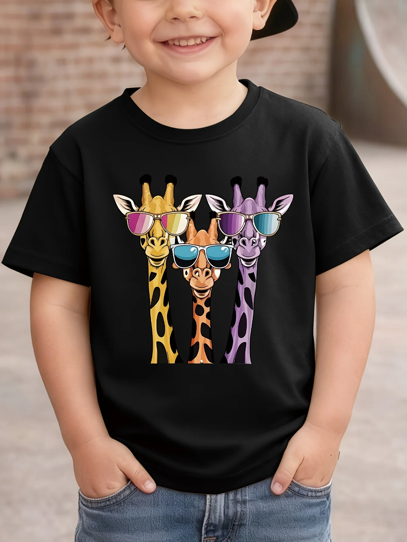 Creative Giraffe Pattern Printed Children's T-shirt Fashion Trend Casual Versatile T-shirt Parent-child T-shirt