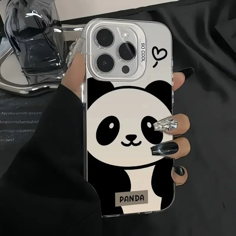 For iPhone 16 15 14 13 12 11 Pro Max Plus Oriental Style Happy Chinese New Year 2024 Panda Totem Silvering Shockproof Cover Case