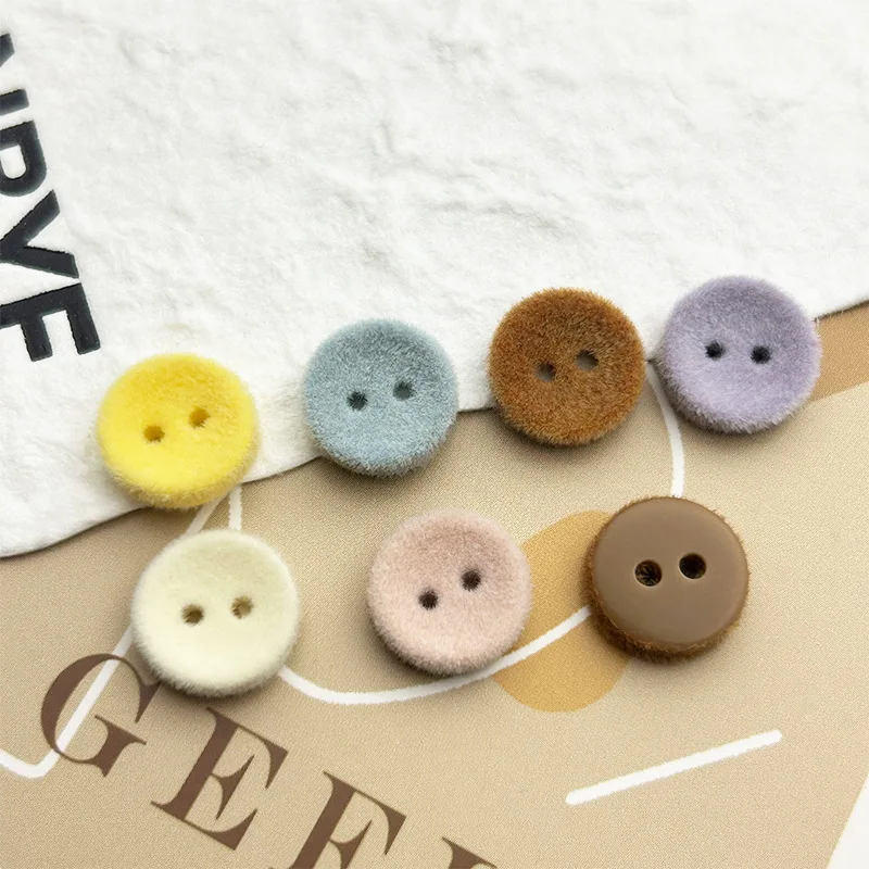 20Pcs 11.5mm Flocked Bowl Buttons - Cute Colorful 2-Hole Resin Buttons for Cardigans, Sweaters & Dresses