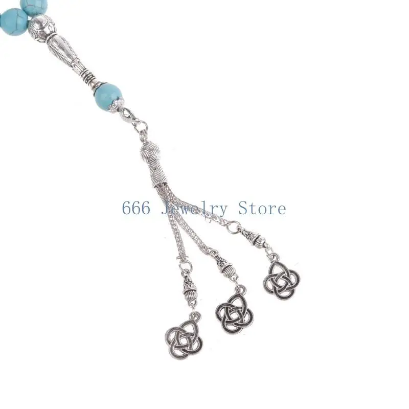 F2TD Turquoise-Bracelet Women Meditation Jewelry 33 Blessing Rosary Beads Wristband