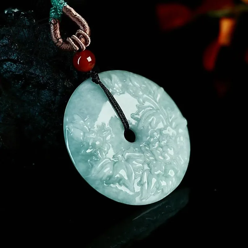Natural Real A Emerald Ice Seed Flower Ping An Knot Pendant Jadeite Necklace Jewelry Charm Designer Luxury Vintage Women Luck