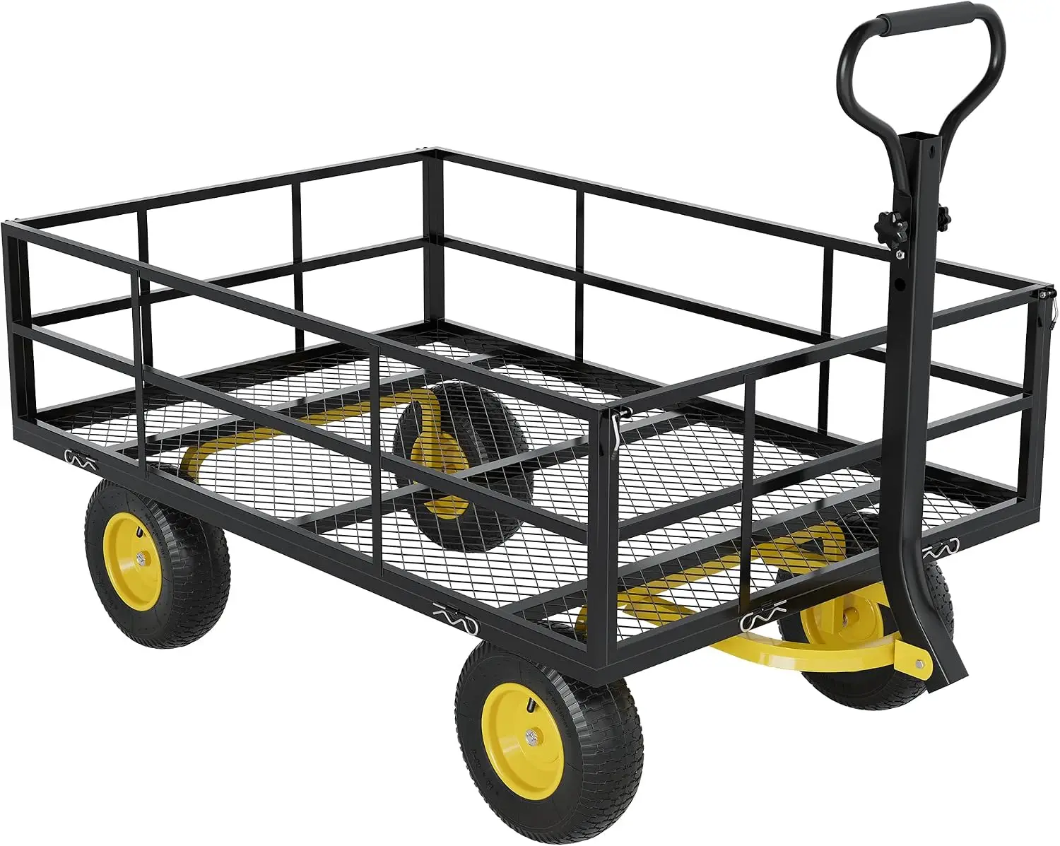 3-in-1 Heavy-Duty Steel Garden Cart, 1200 Lbs Garden Wagon, with 13 Inch All-Terrain Tires and Removable Mesh Side Panels, 180°