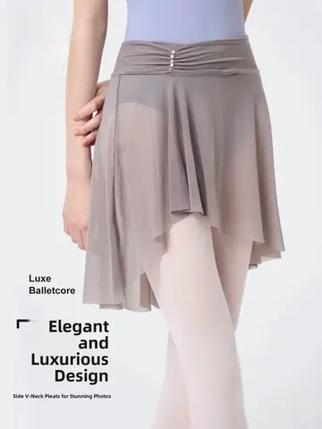 AIDance Ballet Dance Skirt Women's Short Skirt Mesh Half-length Ballet Practice Uniform V-Notch Pearl Modern Ballet Training