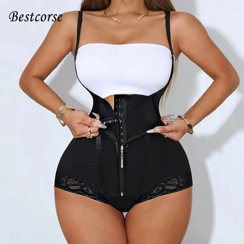 

High Compression Garment Steel Bone Plus Size Faja Body Shaper Slim Waist Tummy Control Post Surgery Shapewear Bodysuit