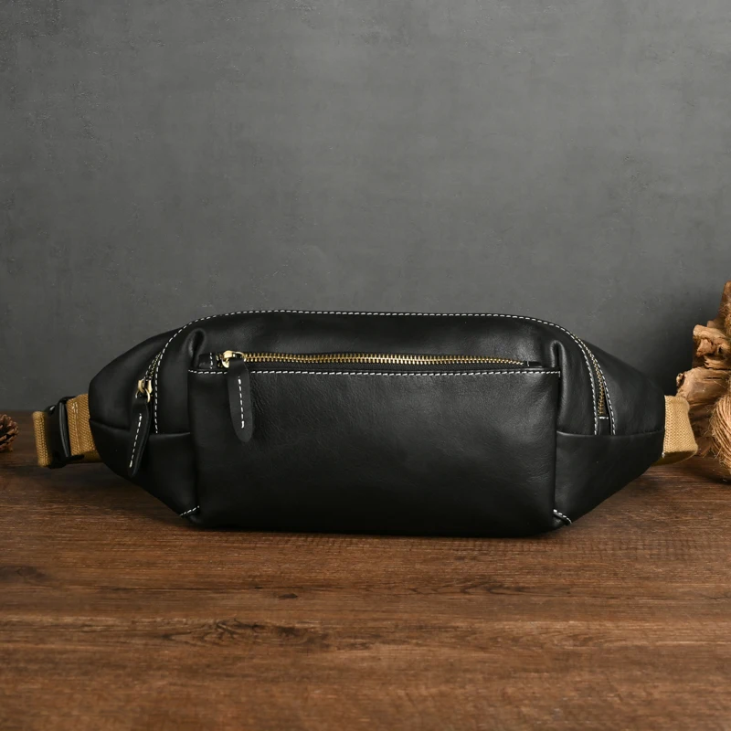 Real Leather Men Casual Fashion Travel Fanny Waist Belt Chest Pack Sling Bag Design Bum Phone Cigarette Case Male Black