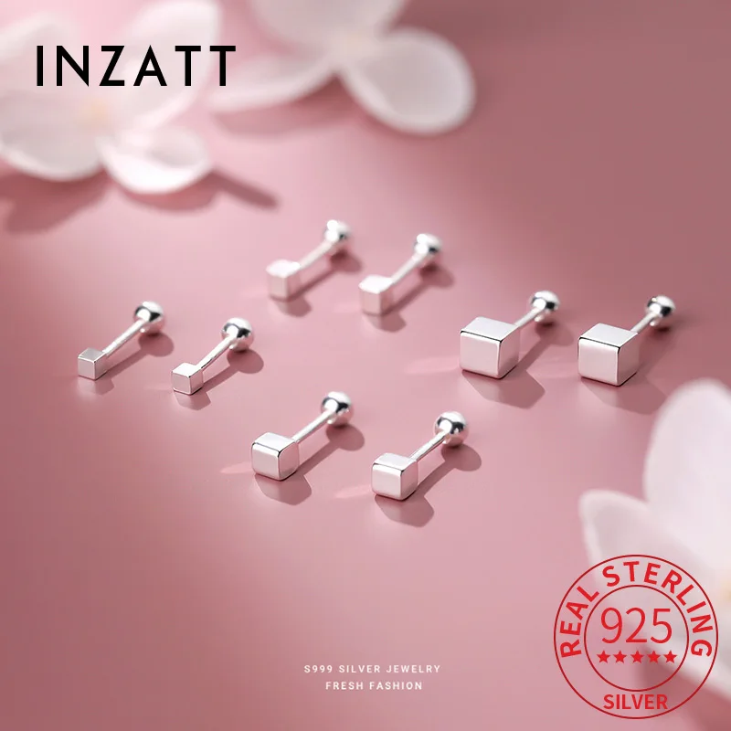

INZATT Real 925 Sterling Silver 2/2.5/3/4MM Mini Square Stud Earrings for Women Classic Fine Jewelry Light Luxury Accessories