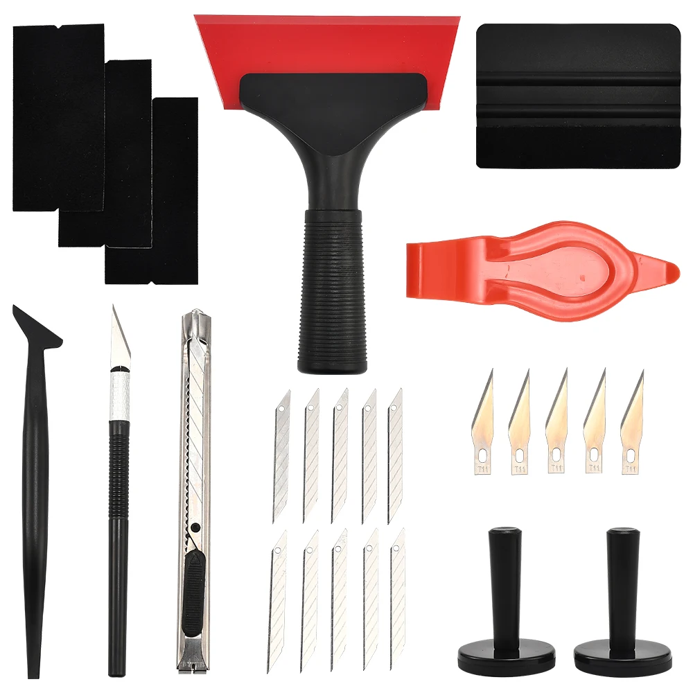 Car Vinyl Wrap Application Tools Kit, Window Tint Scraper, Felt Edge Squeegee, Sharp Blade, Utility knife, Corner Squeegee