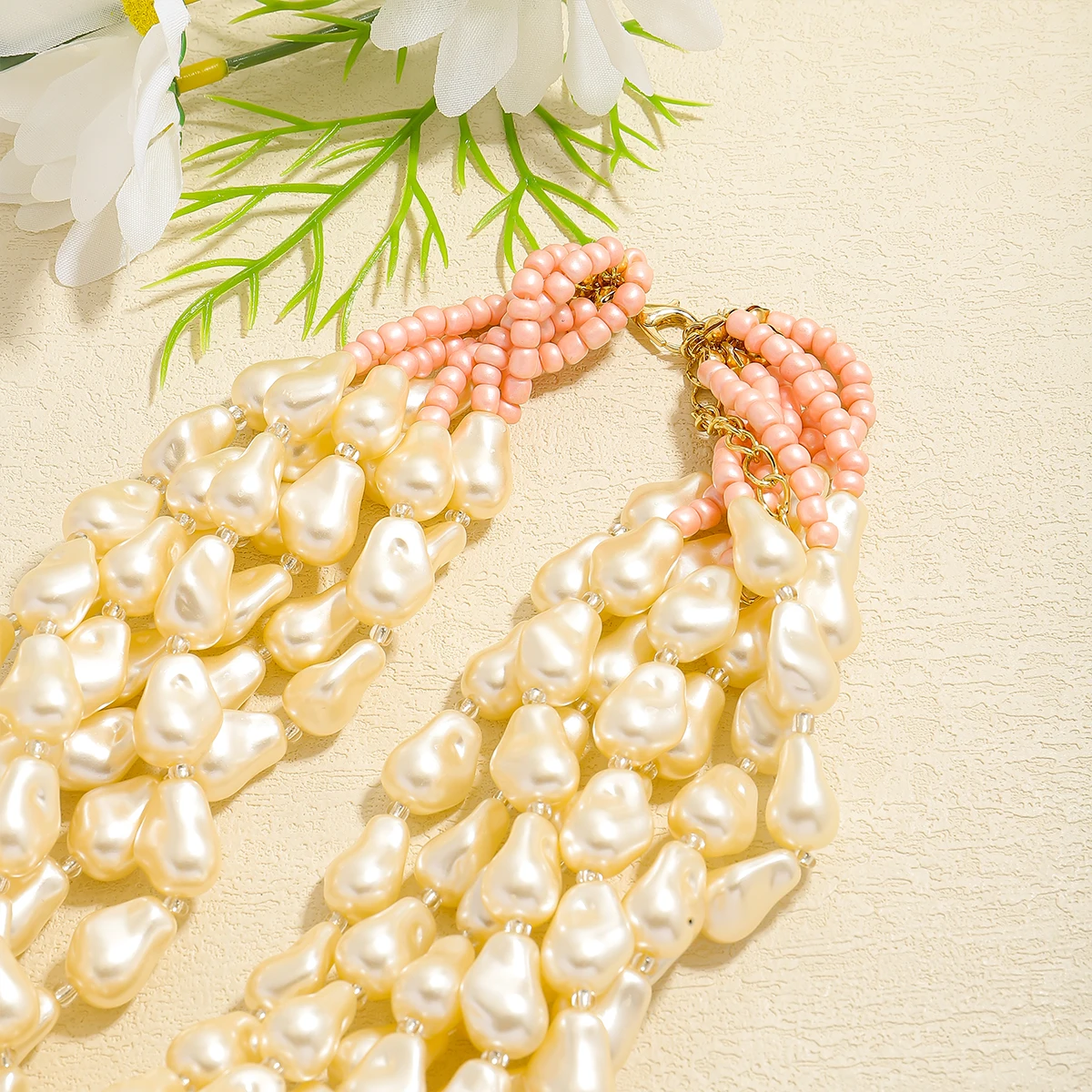 Exaggerated Elegent Multilayer Faux Pearl Crystal Necklace Women\'s Long Pearl Handmade Accessory
