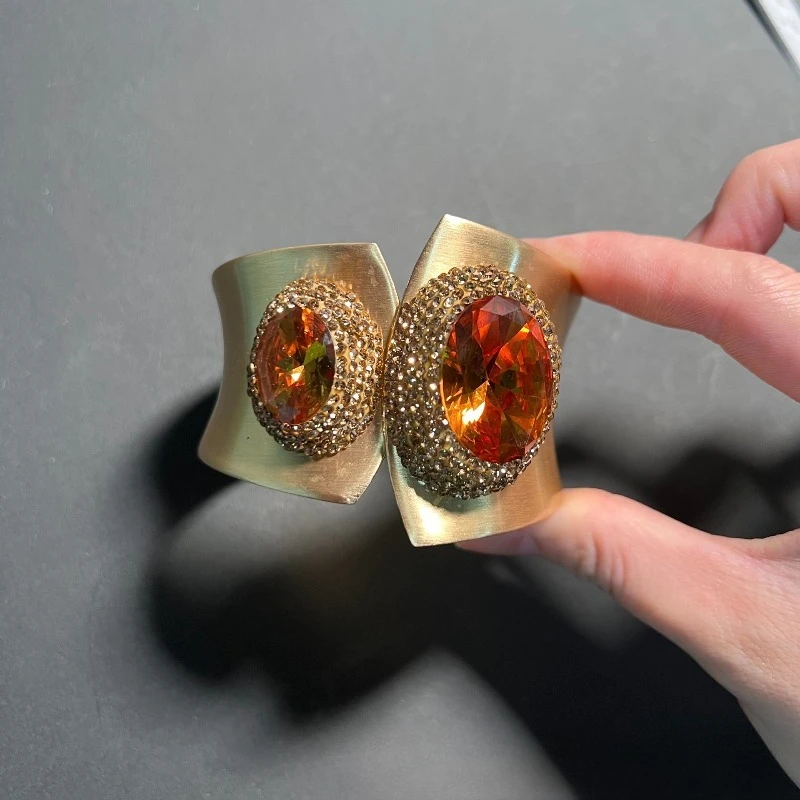 Vintage Open Rhinestone Mood Stone Bracelet Color Changing Light Sensitive Bangle Unique Women Jewelry