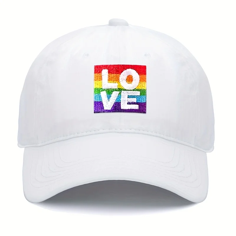 1-Pack Black Baseball Cap with Rainbow LOVE Embroidery - Adjustable Lightweight Breathable Unisex Hat for All Seasons, Outdoor C