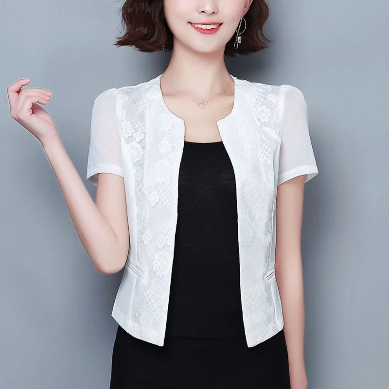 Elegant Solid Color Spliced Loose Gauze Lace Shirt Women\'s Clothing 2023 Summer New Oversized Casual Tops Office Lady Blouse