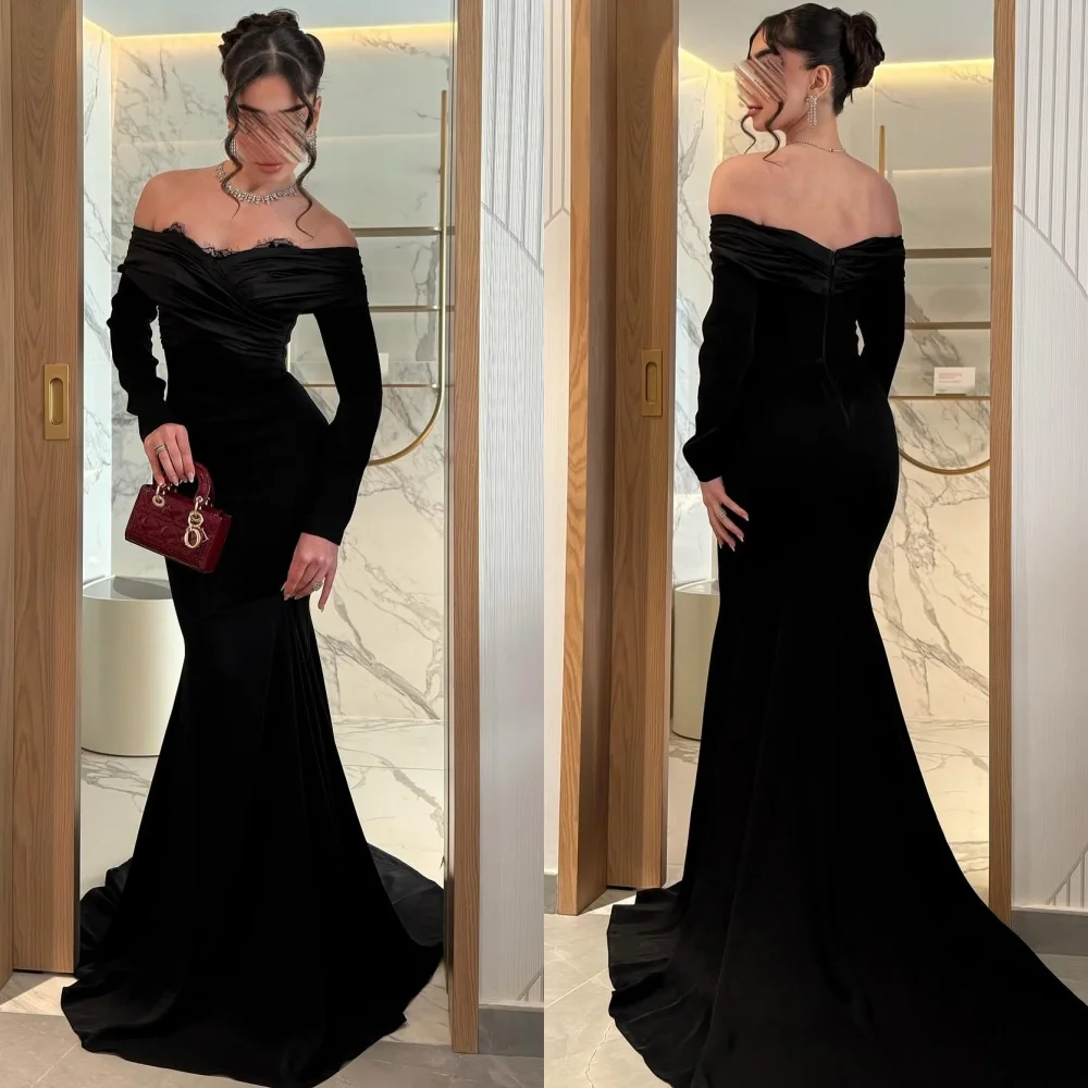 

Customized Modern Style Classic Pleat Lace Mermaid Off-the-shoulder Long Dresses Bespoke Occasion Dresses High Quality Matching