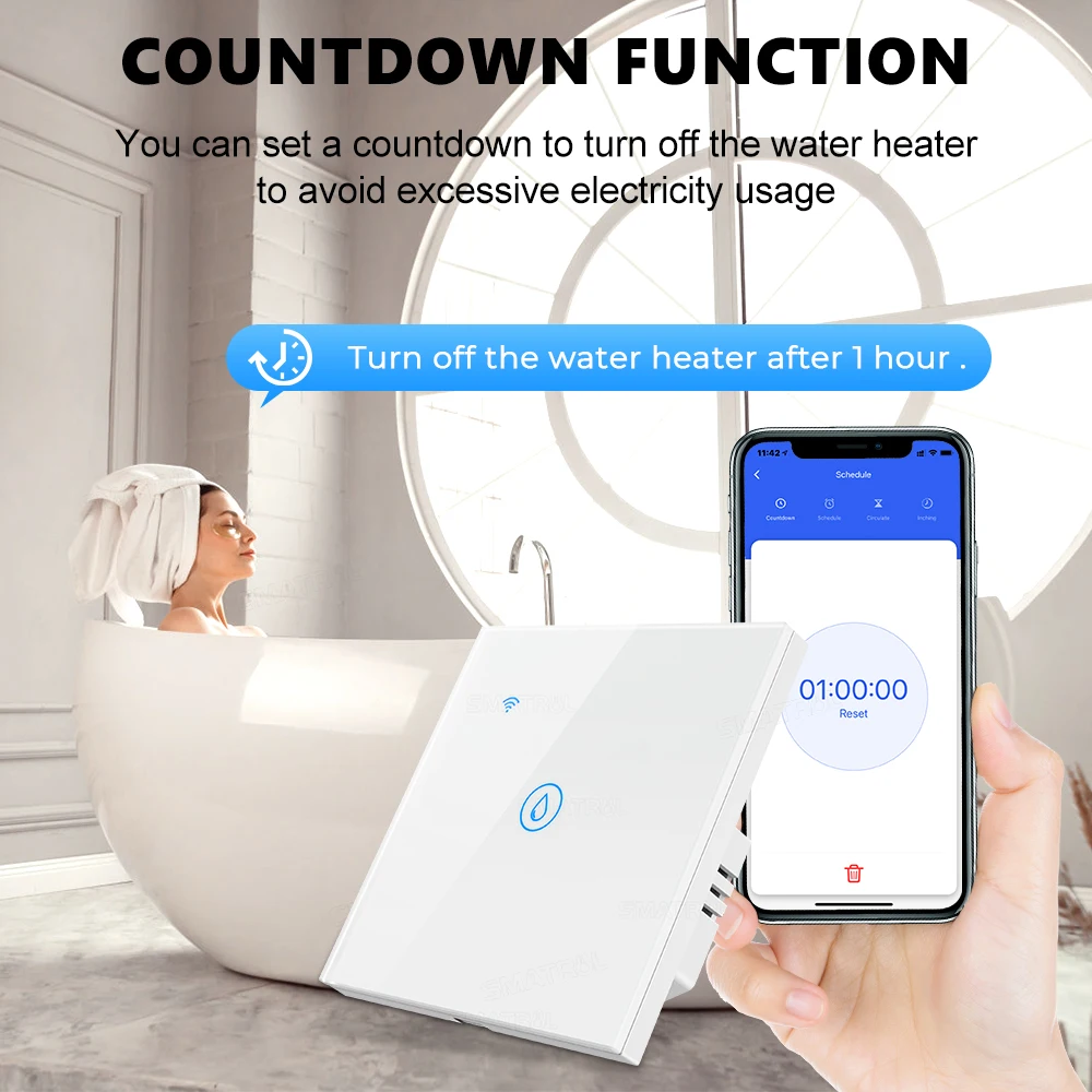 Tuya Smart 40A Wifi Water Heater Boiler Touch Switch Air Conditioner Light Timing EU US Brazil Wall App For Alexa Google Home