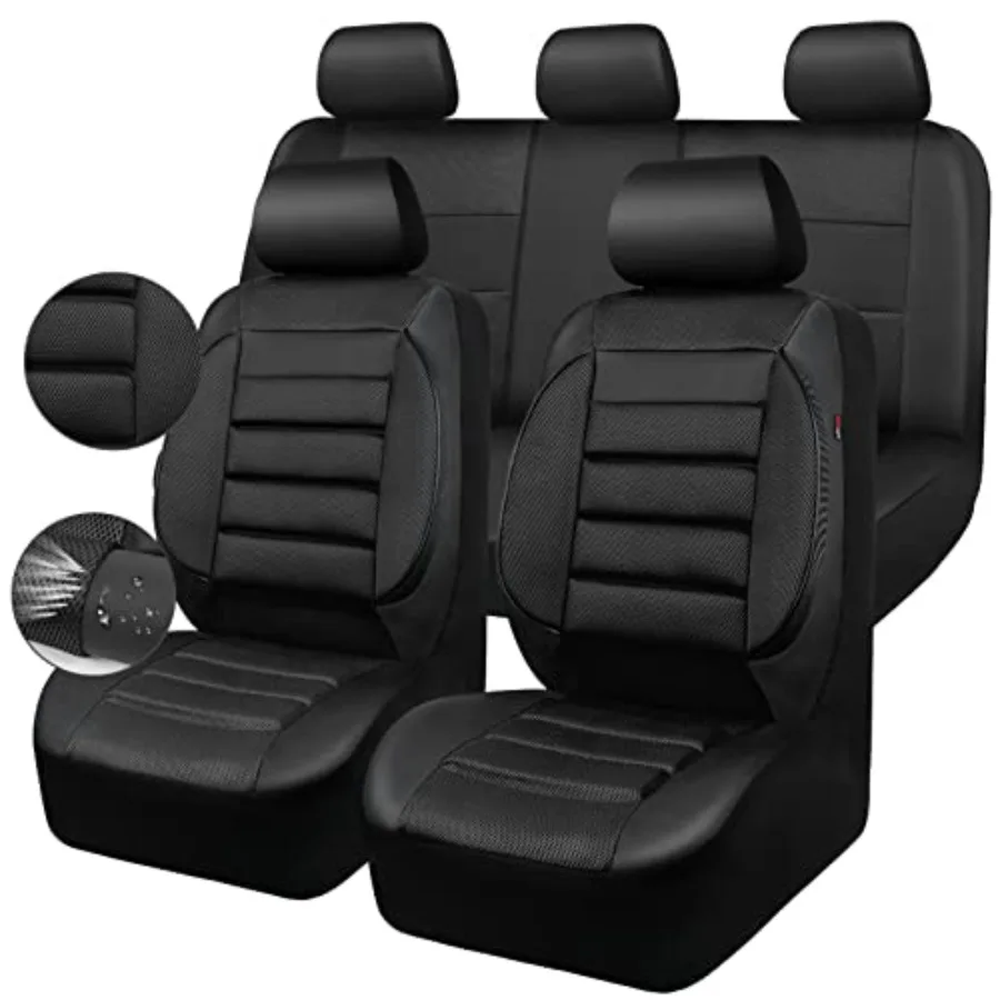 

Дышащие чехлы для автомобильных сидений из сетчатой ткани, полный комплект, с 3D-пенной поддержкой спины, всесезонные, подходят для внедорожников, седанов, фургонов, совместимы с подушками безопасности, черные