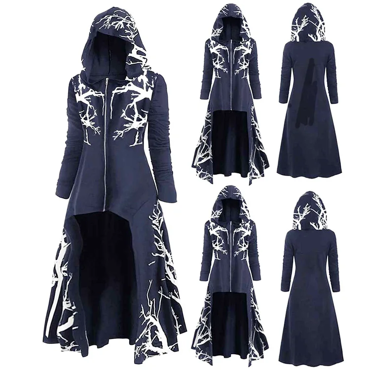 2024 Halloween Costume Cape with Hood and Irregular Printed Long-sleeved Coat Dress Women Elegant Long Dresses Beautiful Evening