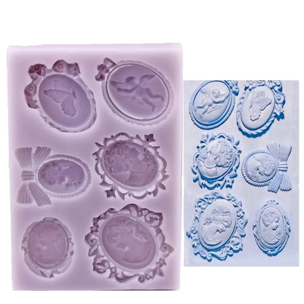 Vintage Elegant Lady Cameo Silicone Mold Cameo with Picture Frame for Sugar Chocolate Fondant Mold DIY Clay Resin Mould