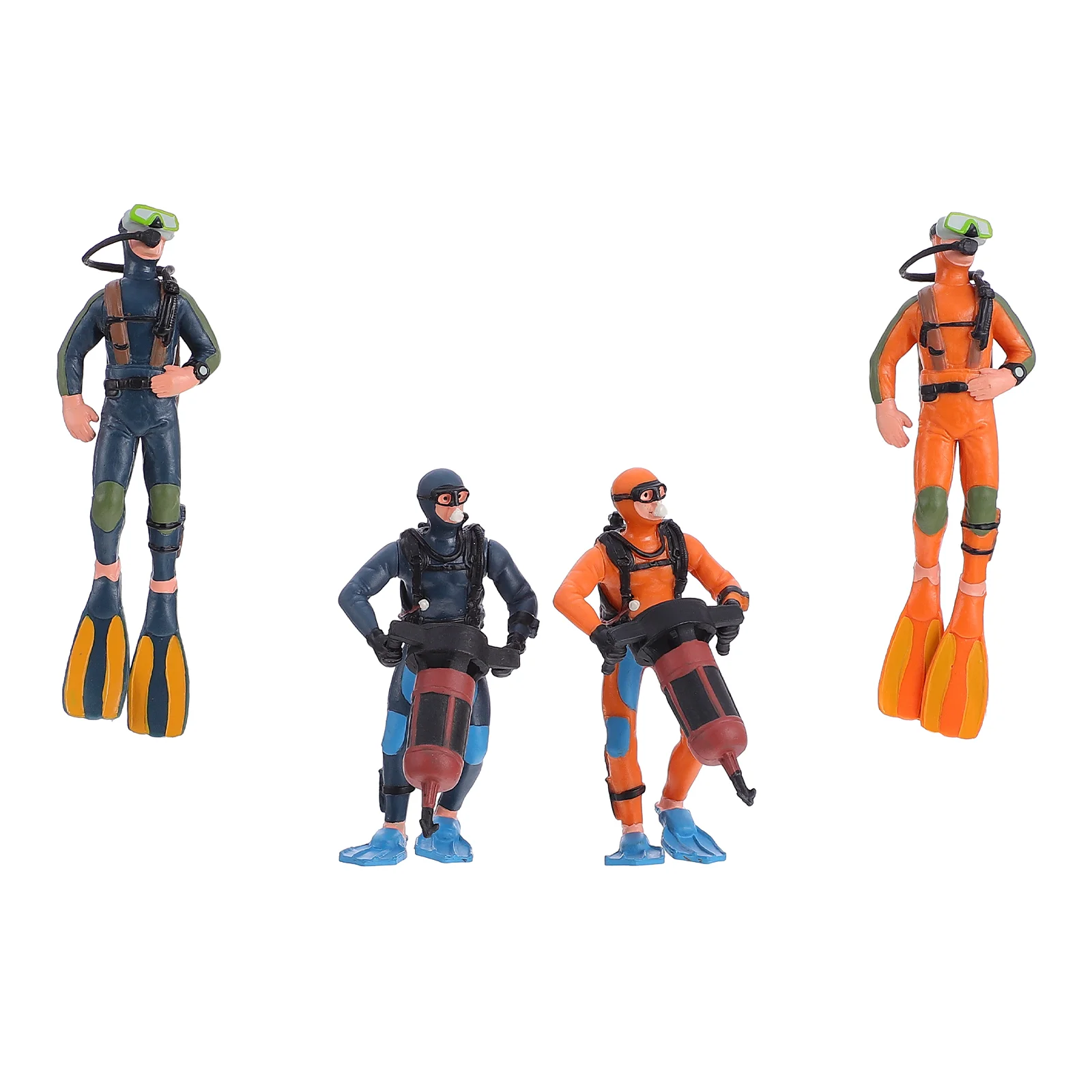 4 Pcs Diver Ornaments Micro PVC Statue Figurine Diving Lightweight Toys Miniature Landscape Sand Table Accessories Figure Decor