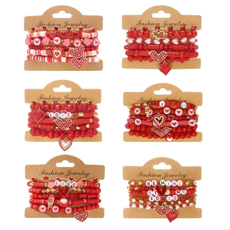 91AF Elegant Handmade Bracelet With Lovely Heart Pendants Stackable Wristchain