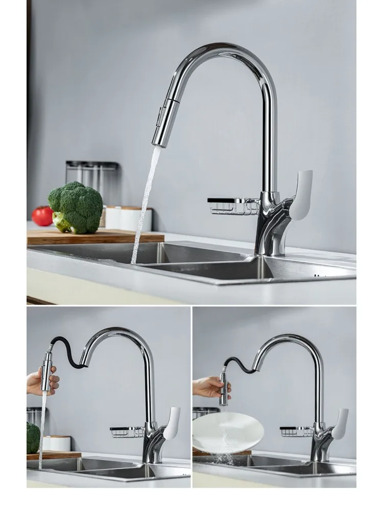 

Серый цельномедный выдвижной смеситель для кухни, поворотный смесительный кран для раковины, термостатический смесительный клапан для ванной комнаты