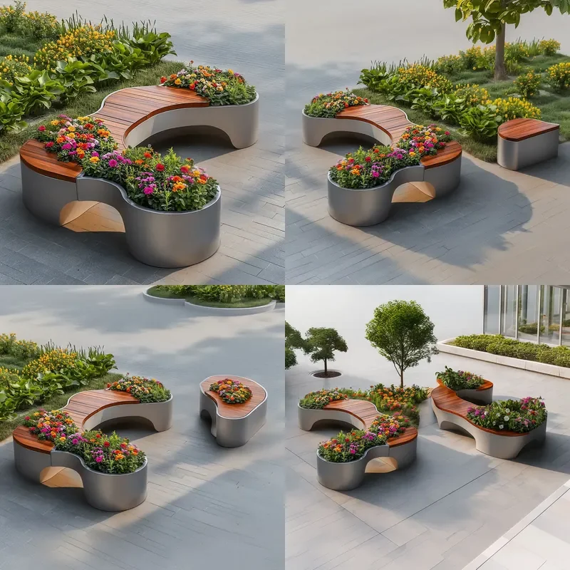 For Outdoor Commercial Street Municipal Park Courtyard Pedestrian Walkway Preservative Wood Flower Box Planter Combination