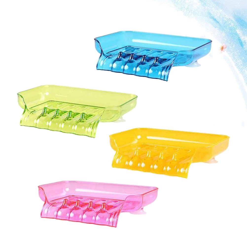

4pcs Suction Cup Soap Box Water Draining Bathroom Soap Holder Sponge Holder For Kitchen Use Random Color