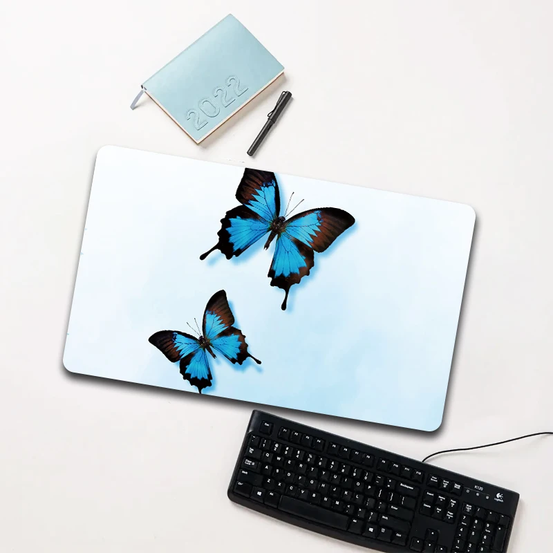 

Blue Brown Butterfly Mouse Pad Large Non-slip Waterproof Desk Mat for Laptop Office