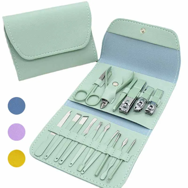 

12/16Pcs Manicure Set Nail Clippers Tools With PU Leather Case Nail Scissors Clippers Ear Digging Dead Skin Kit Pedicure Tools