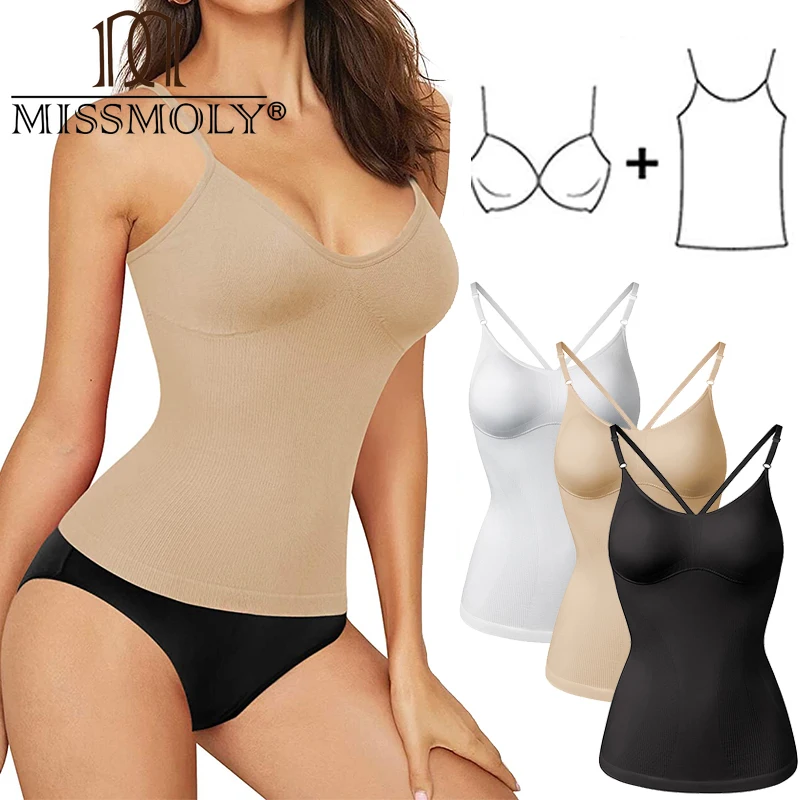 MISSMOLY Womens Camisole Shapewear Tops Tummy Control Built in bra Tank Shaping Seamless Body Shaper Slimming Cami Vest Corset