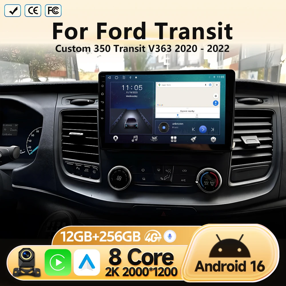 Android 16 For Ford Transit Custom 350 Transit V363 2020 - 2022 Multimedia Video Player GPS Navigation Car Radio 4G Head Unit BT