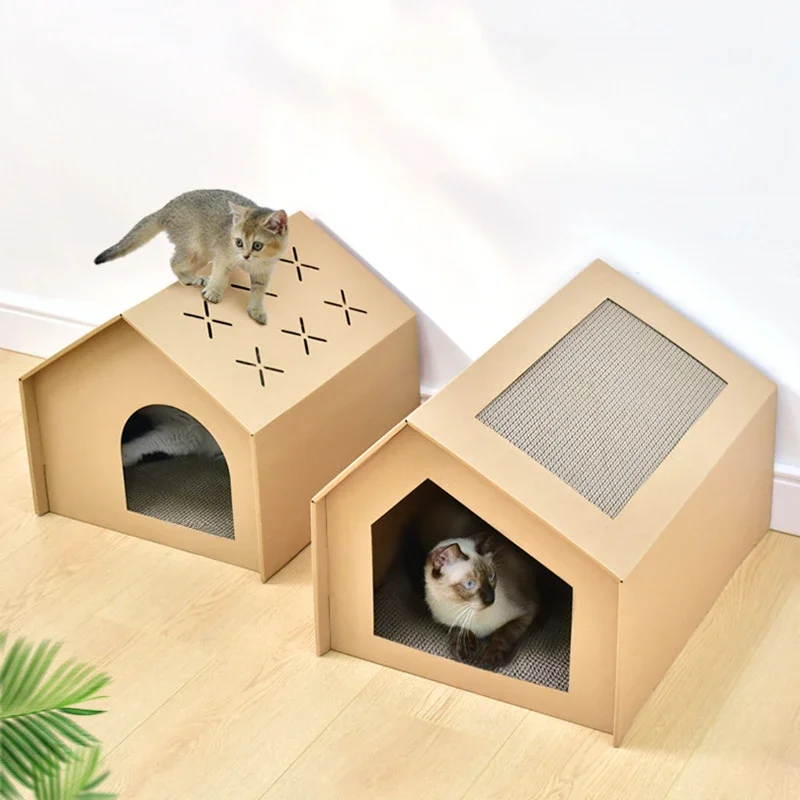 

Corrugated Paper Cat Nest Four Season Universal Semi Enclosed Cat Cardboard Box Big Cats Bed Wear Resistant Pet Supplies and Toy