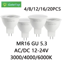 4-20PCS LED spotlight GU5.3 low voltage AC/DC 12V-24V no flickering warm white light 3W-7W can replace 20W 50W halogen lamp