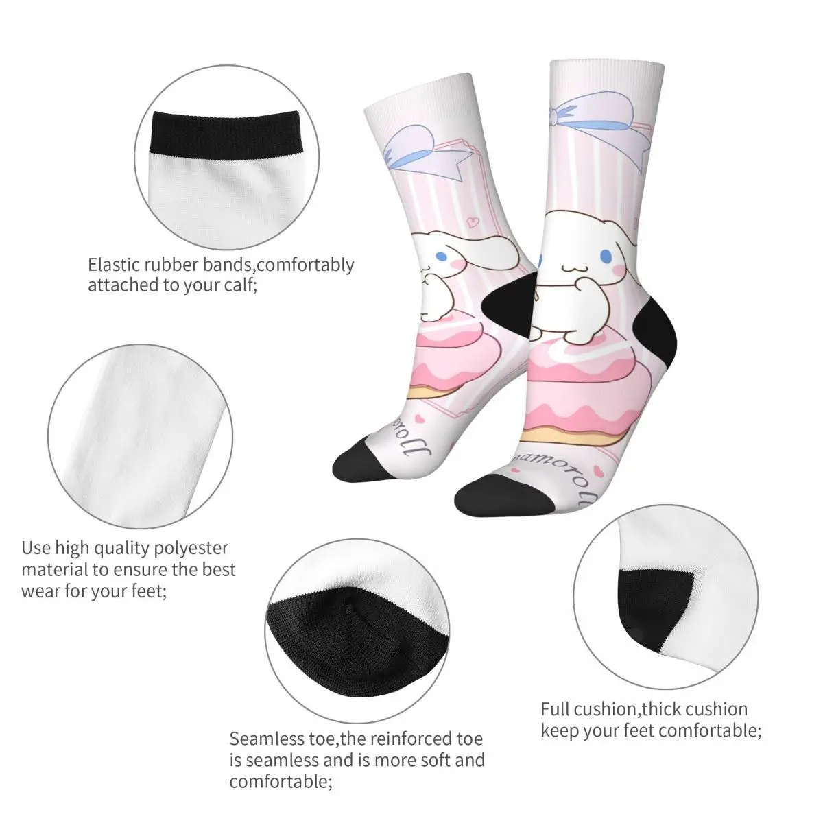 Autumn Winter Cool Unisex Sanrio Cinnamoroll Cute Cartoon Socks Sweat Absorbing Basketball Socks