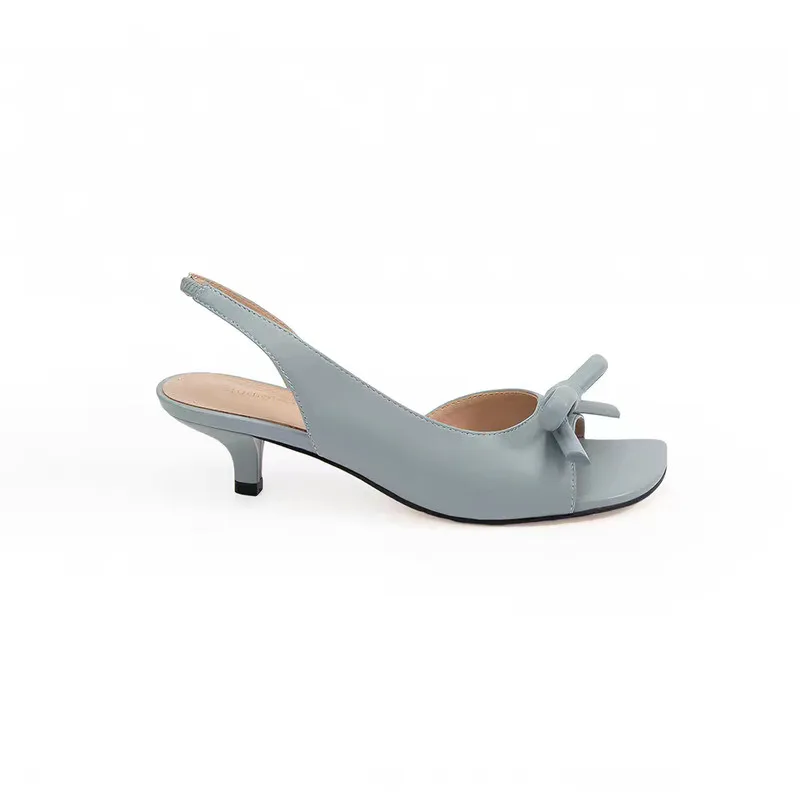 Elegant bow satin low heels sandals women's 2026 summer new in blue/white/violet slingback leather heels luxury designer shoes - view 5
