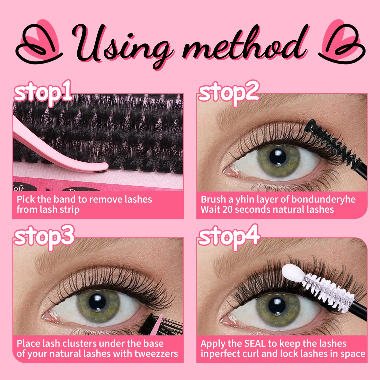 D Curl Individual Lashes Clusters Kit de cílios individuais com vedação e pinça ideal para cosplay e festas à fantasia