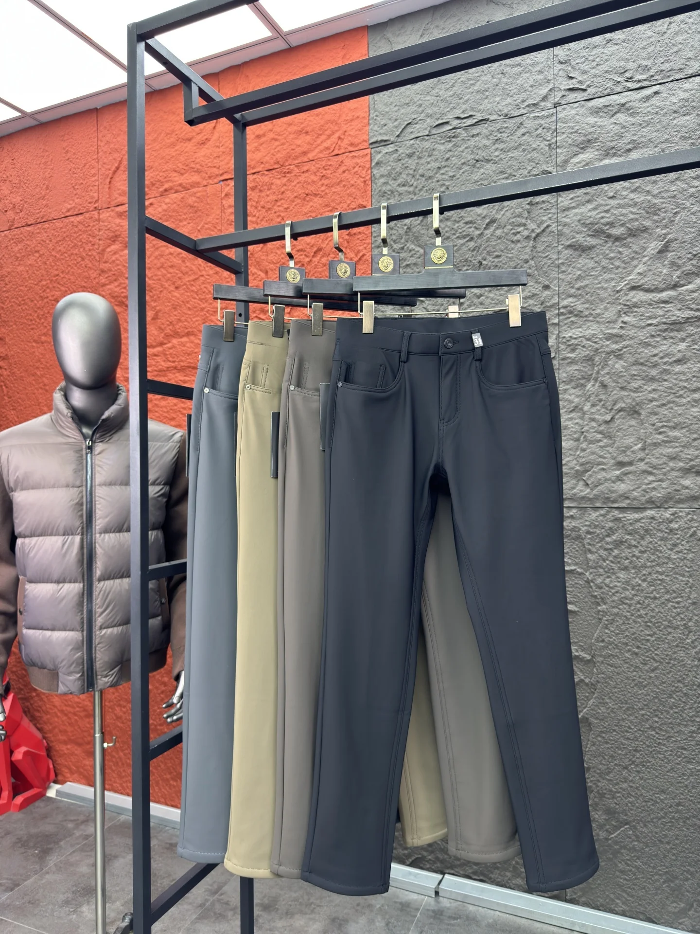 

Мужские облегающие джинсовые брюки с прямыми штанинами на подкладке Fce, теплые повседневные брюки, осень-зима, однотонные брюки Pampa & Brand