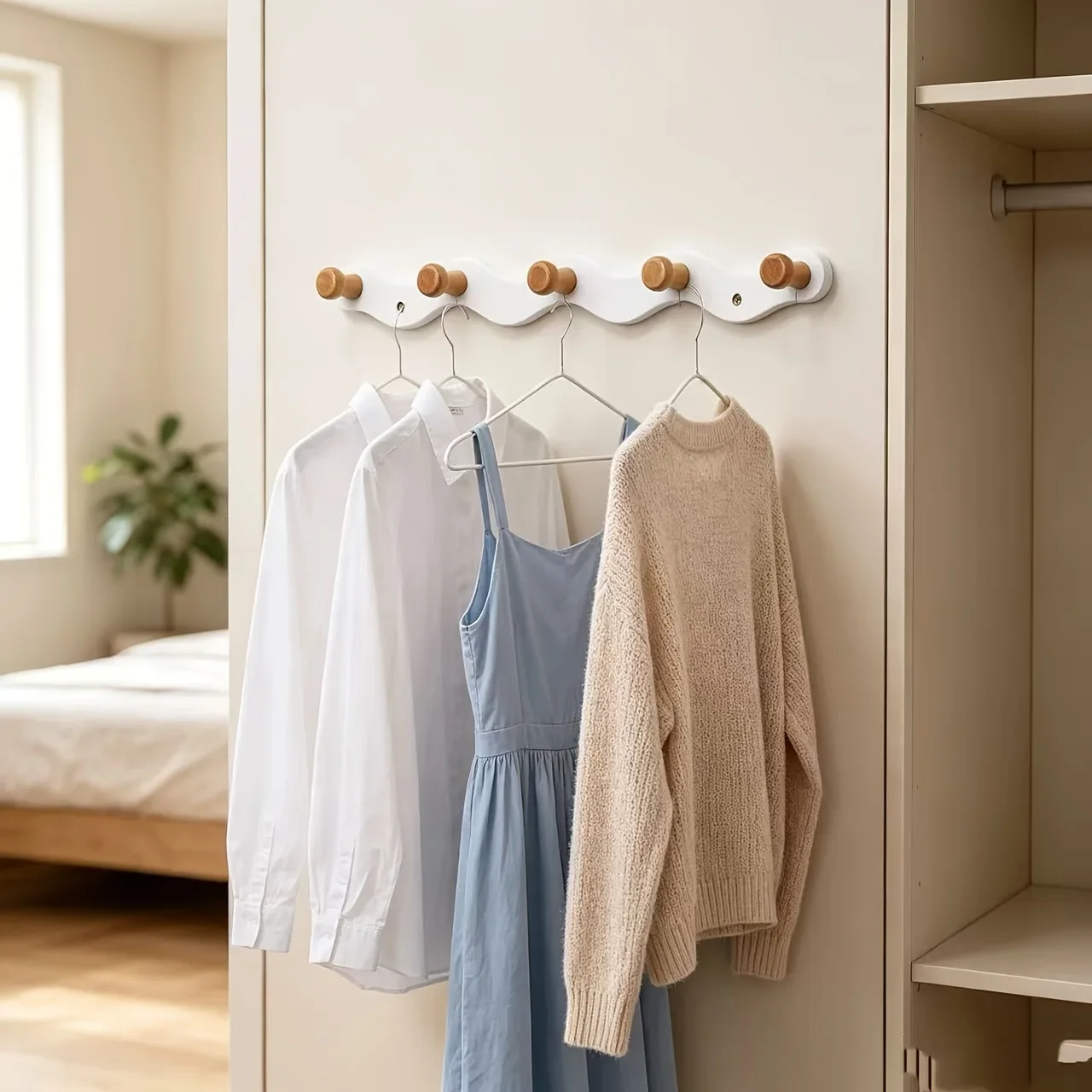 Wall-Mounted Coat Hook Suitable for, Bedroom & Entryway -Hole-Free Space-Saving Hanger,for Coats,Hats,Bags -No Drilling Required