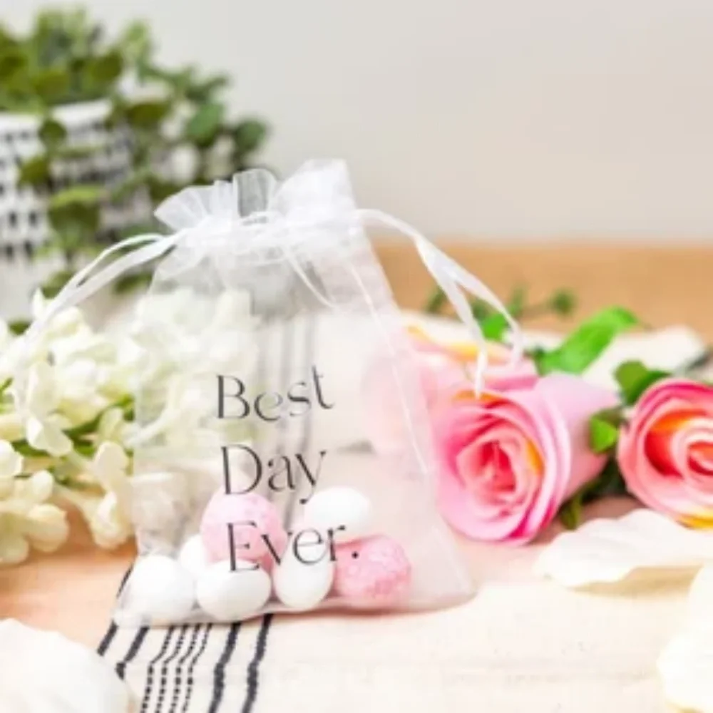 25 pcs Best Day Ever Wedding Favour Organza Gift Bags,Table Décor,Bridal Party Thank You Gifts,Organza Pouches,Party Bags